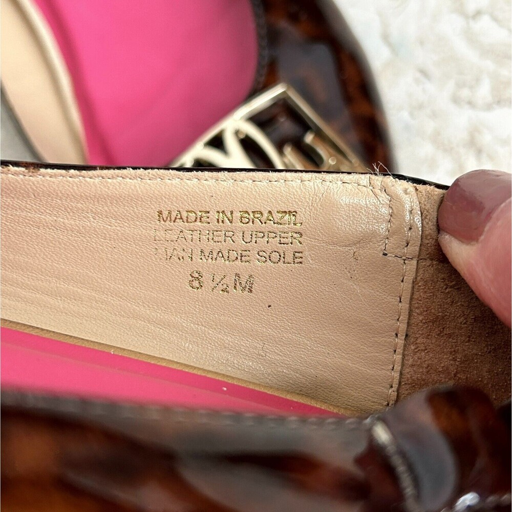 Lilly Pulitzer Logo Ballet Flats 8.5 Shoes Brown Shiny Leather Tortoise Pattern - Picture 9 of 10